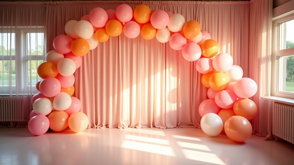 Spacious party venue interior with cleared floor space, good lighting, and prepared area for balloon arch installation