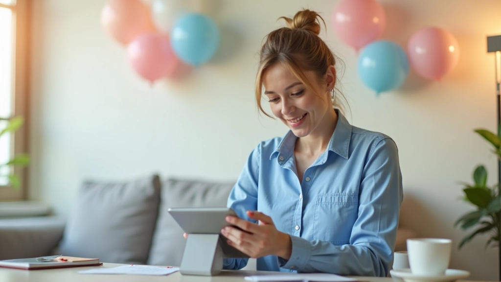 Person checking order details on tablet, calendar and party notes visible on desk